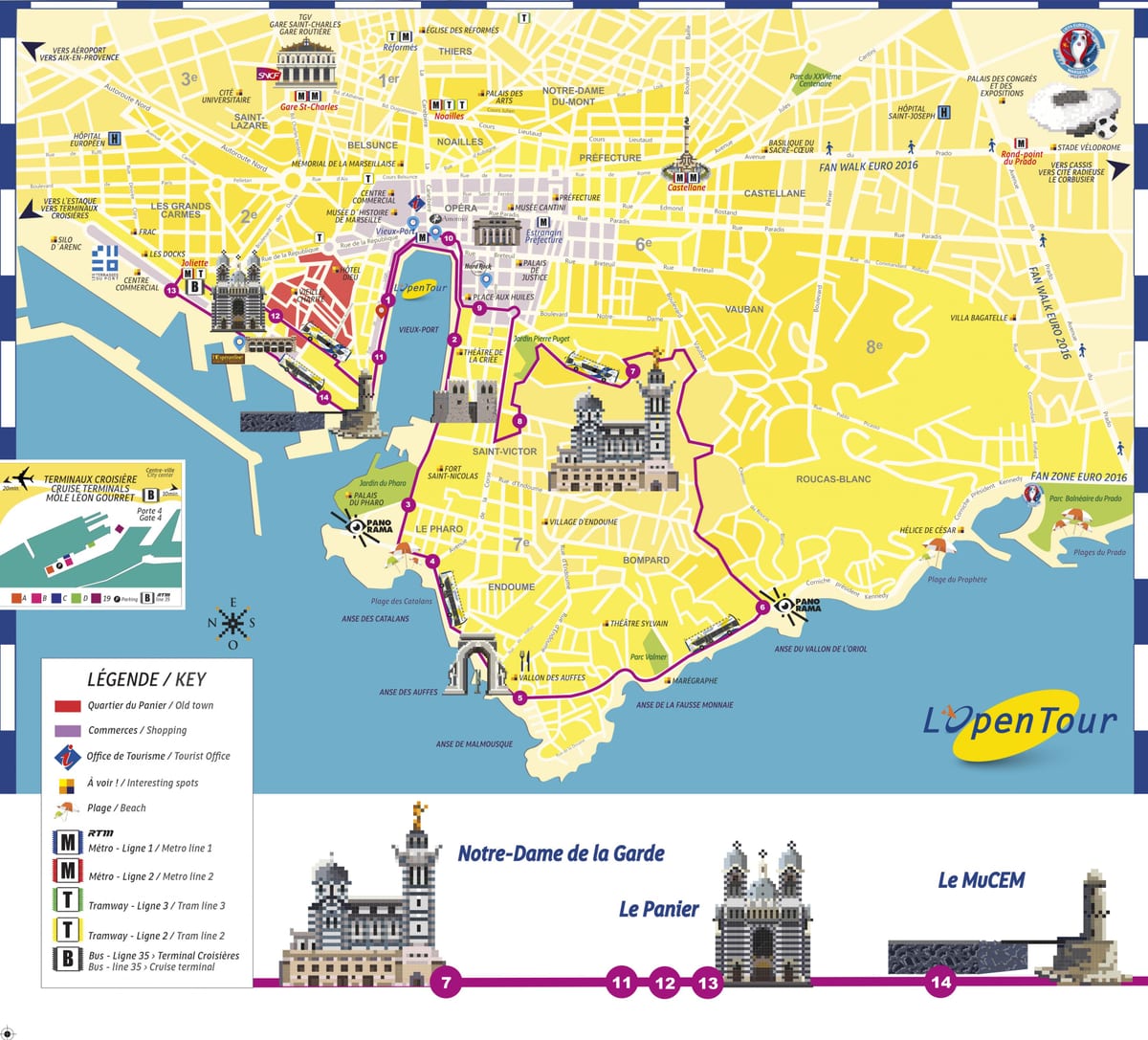 Marseļa, hop on hop off autobusā, maršruta karte