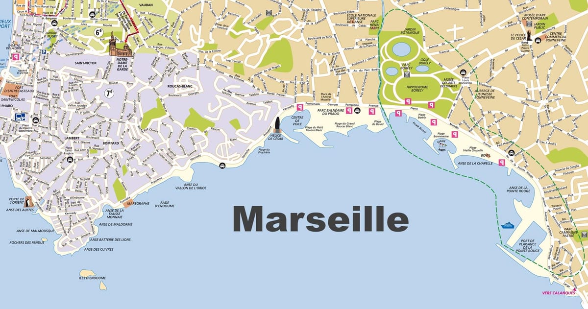 Marseļas pludmales karte