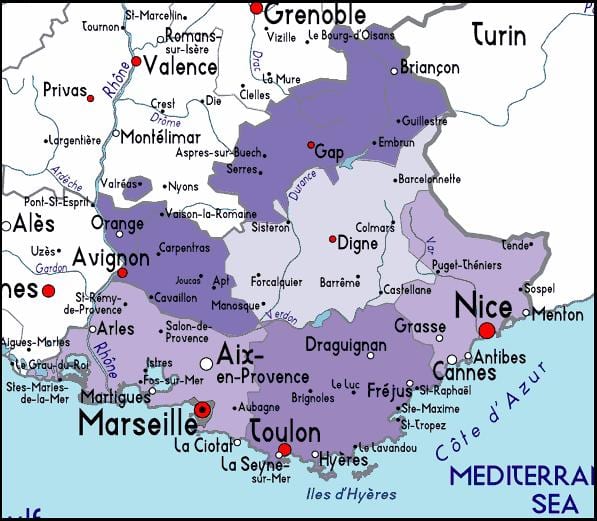 karte Marseļas reģionā